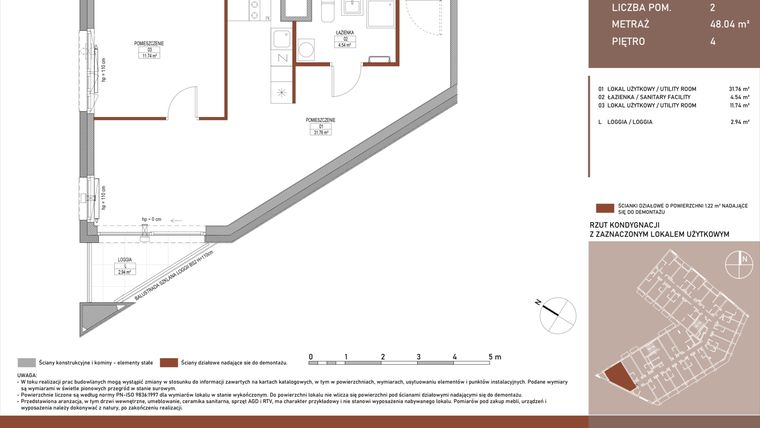 Rzut - Mieszkanie na sprzedaż 2 pokoje o powierzchni 48 m² - numer A.5.26 w Żurawie - etap II