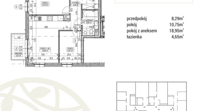 Rzut - Mieszkanie na sprzedaż 3 pokoje o powierzchni 51,21 m² - numer A1.01.08 w Zakątek Flora