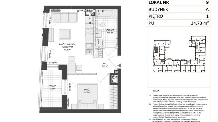Rzut - Mieszkanie na sprzedaż 2 pokoje o powierzchni 34,73 m² - numer A.9 w Esencja