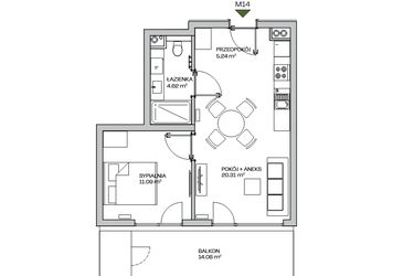 Rzut - Mieszkanie na sprzedaż 2 pokoje o powierzchni 41,26 m² - numer M14 w Zielona Marina - Apartamenty inwestycyjne
