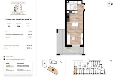 Rzut - Mieszkanie na sprzedaż 1 pokój o powierzchni 34,1 m² - numer B20 w Krzesławickie Tarasy