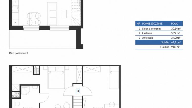 Rzut - Mieszkanie na sprzedaż 2 pokoje o powierzchni 69,91 m² - numer 7C09 w Osiedle Krzeptów VII