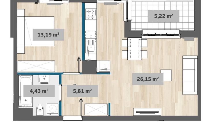 Rzut - Mieszkanie na sprzedaż 2 pokoje o powierzchni 49,6 m² - numer F1.A.04.01 w Sady Żoliborz