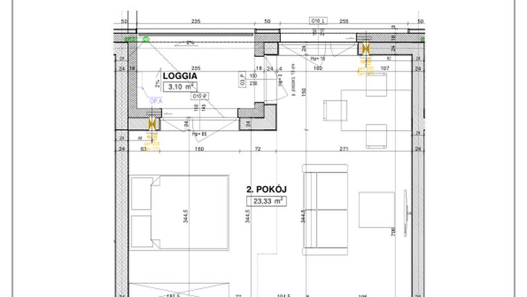 Rzut - Mieszkanie na sprzedaż 1 pokój o powierzchni 37,33 m² - numer B129 w Nowe Centrum Południowe etap IV