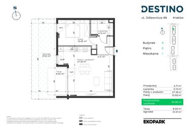 Rzut - Mieszkanie na sprzedaż 2 pokoje o powierzchni 45,95 m² - numer A-1 w Destino