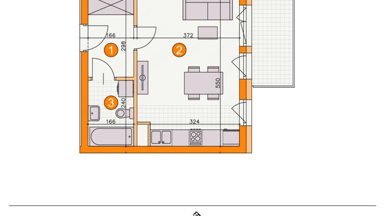 Rzut - Mieszkanie na sprzedaż 1 pokój o powierzchni 28,25 m² - numer BII/B9 w Osiedle Bocianie Gniazdo 2