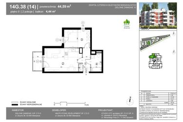 Rzut - Mieszkanie na sprzedaż 2 pokoje o powierzchni 44,59 m² - numer 14G.38 w Zielone Zamienie X