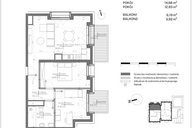 Rzut - Mieszkanie na sprzedaż 3 pokoje o powierzchni 70,91 m² - numer B.4.3 w Polanka 21