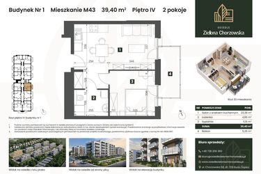 Rzut - Mieszkanie na sprzedaż 2 pokoje o powierzchni 39,4 m² - numer B1.M43 w Osiedle Zielona Chorzowska