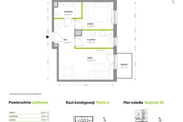 Rzut - Mieszkanie na sprzedaż 2 pokoje o powierzchni 45,15 m² - numer B2/4/E40 w Bemowo Vita