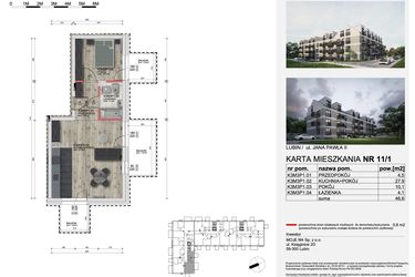 Rzut - Mieszkanie na sprzedaż 2 pokoje o powierzchni 46,3 m² - numer 11_1 w Apartamenty Kochanowskiego
