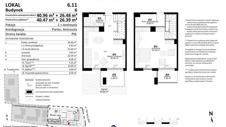 Rzut - Mieszkanie na sprzedaż 2 pokoje o powierzchni 60,78 m² - numer 6.11 w Pino Resort
