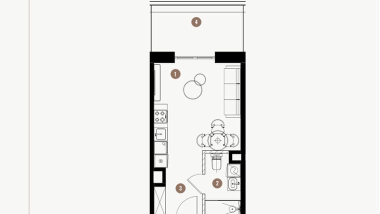 Rzut - Mieszkanie na sprzedaż 1 pokój o powierzchni 25,65 m² - numer 2.19 w WIMA APARTMENTS