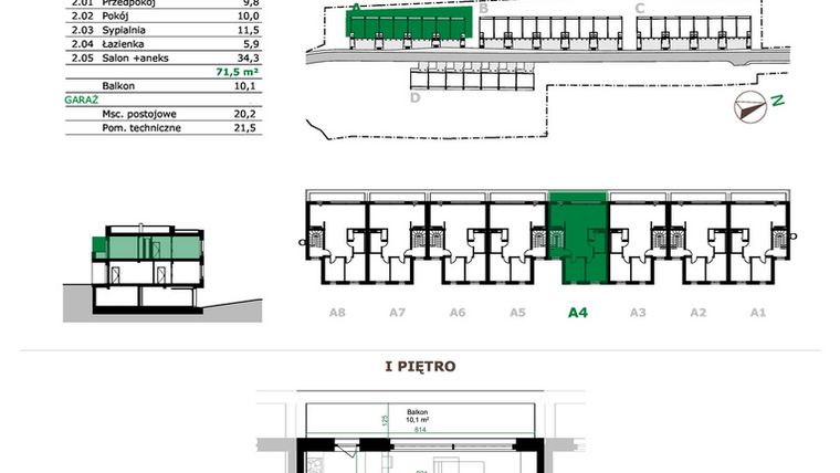 Rzut - Mieszkanie na sprzedaż 3 pokoje o powierzchni 71,5 m² - numer A4.2 w Dębowe Zacisze