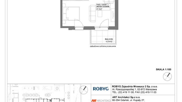 Rzut - Mieszkanie na sprzedaż 1 pokój o powierzchni 34,7 m² - numer I1.3M18 w Nowa Wałowa bud. I1