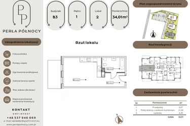 Rzut - Mieszkanie na sprzedaż 1 pokój o powierzchni 34,01 m² - numer B3.1_2 w Perła Północy etap 2