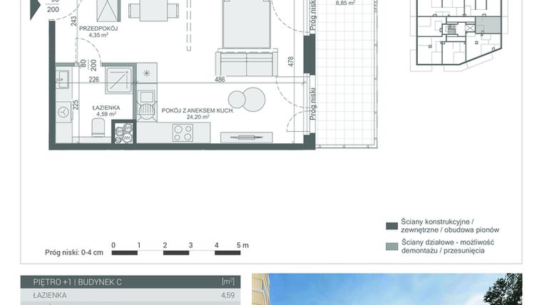 Rzut - Mieszkanie na sprzedaż 1 pokój o powierzchni 33,14 m² - numer 10 w Unikat Apartamenty C