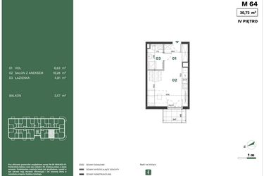 Rzut - Mieszkanie na sprzedaż 1 pokój o powierzchni 30,72 m² - numer 64 w Przewóz Solar Garden