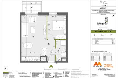 Rzut - Mieszkanie na sprzedaż 2 pokoje o powierzchni 39,65 m² - numer F1.C.06.04 w XYZ Place