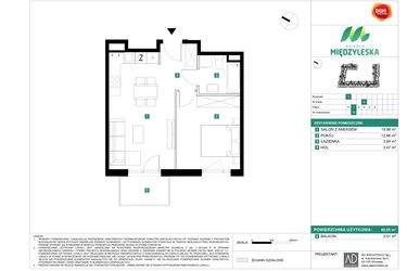 Rzut - Mieszkanie na sprzedaż 2 pokoje o powierzchni 40,05 m² - numer 79 w Osiedle Międzyleska - etap II
