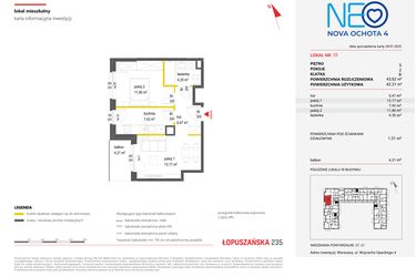Rzut - Mieszkanie na sprzedaż 2 pokoje o powierzchni 43,62 m² - numer 35 w Neo Nova Ochota 4