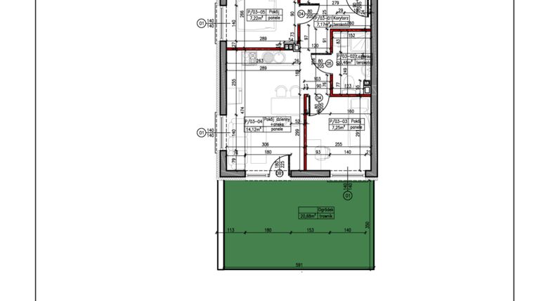 Rzut - Mieszkanie na sprzedaż 3 pokoje o powierzchni 39,22 m² - numer 3 w Janowska