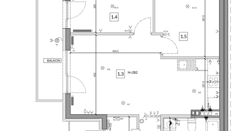 Rzut - Mieszkanie na sprzedaż 3 pokoje o powierzchni 59,46 m² - numer 45B w Osiedle Młodych etap V