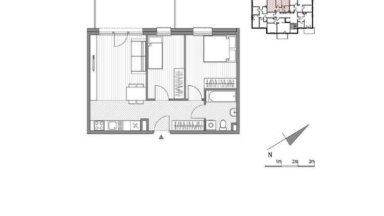 Rzut - Mieszkanie na sprzedaż 3 pokoje o powierzchni 48,51 m² - numer 1.2-12 w Stawowa