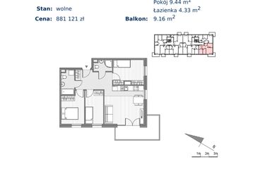 Rzut - Mieszkanie na sprzedaż 4 pokoje o powierzchni 63,39 m² - numer 14 w Glogera bud. H