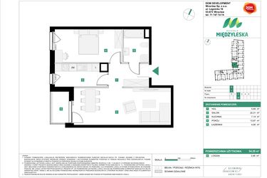 Rzut - Mieszkanie na sprzedaż 2 pokoje o powierzchni 54,26 m² - numer 28 w Osiedle Międzyleska - etap III