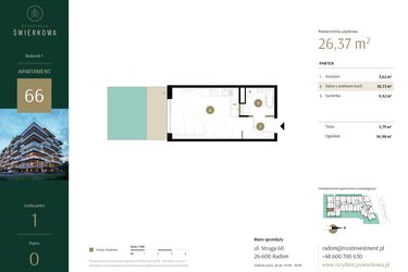 Rzut - Mieszkanie na sprzedaż 1 pokój o powierzchni 26,37 m² - numer 66 w Rezydencja Świerkowa