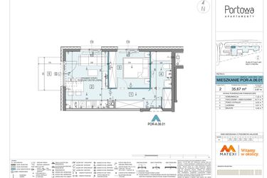 Rzut - Mieszkanie na sprzedaż 2 pokoje o powierzchni 35,67 m² - numer A.06.01 w Apartamenty Portowa