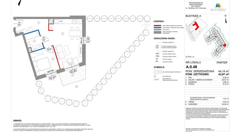 Rzut - Mieszkanie na sprzedaż 2 pokoje o powierzchni 43,07 m² - numer A.0.48 w My Forest