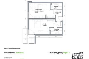 Rzut - Mieszkanie na sprzedaż 2 pokoje o powierzchni 54,36 m² - numer A12 w Traugutta Vita