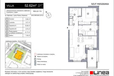 Rzut - Mieszkanie na sprzedaż 3 pokoje o powierzchni 52,62 m² - numer R_V-21_13 w os. Dąbrówka – Leśna Polana