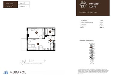 Rzut - Mieszkanie na sprzedaż 2 pokoje o powierzchni 36,7 m² - numer 2.A.5.11 w Murapol Corfa