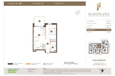 Rzut - Mieszkanie na sprzedaż 2 pokoje o powierzchni 46,35 m² - numer PK-LM-09 w Plastyczna Kamienica przy Sympatycznej