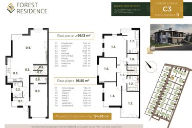 Rzut - Dom na sprzedaż 6 pokoi o powierzchni 194,68 m² - numer C.3 w Forest Residence II