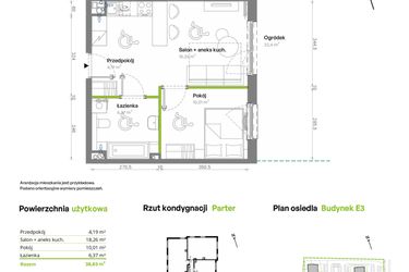 Rzut - Mieszkanie na sprzedaż 2 pokoje o powierzchni 38,83 m² - numer E3.00.05 w Południe Vita