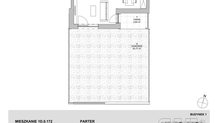 Rzut - Mieszkanie na sprzedaż 1 pokój o powierzchni 30,58 m² - numer 1D.0.172 w Francuska Park VIIIB