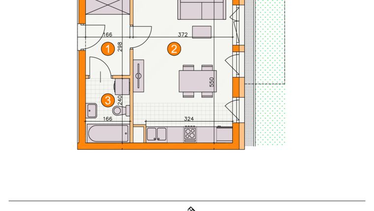 Rzut - Mieszkanie na sprzedaż 1 pokój o powierzchni 28,35 m² - numer BII/B3 w Osiedle Bocianie Gniazdo 2