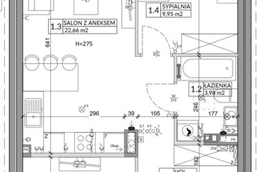 Rzut - Mieszkanie na sprzedaż 3 pokoje o powierzchni 56,89 m² - numer 91B w Osiedle Młodych etap VI