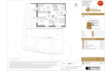 Rzut - Mieszkanie na sprzedaż 3 pokoje o powierzchni 56,31 m² - numer T1 w Wille Biskupin Etap 2.1