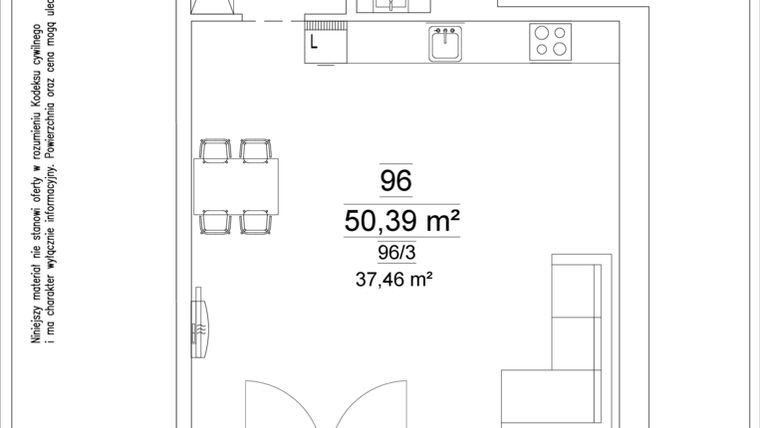 Rzut - Mieszkanie na sprzedaż 1 pokój o powierzchni 50,39 m² - numer 96 w Osiedle Teatralne 19