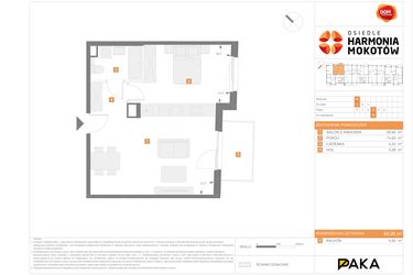 Rzut - Mieszkanie na sprzedaż 2 pokoje o powierzchni 48,08 m² - numer H.9 w Osiedle Harmonia Mokotów etap 3