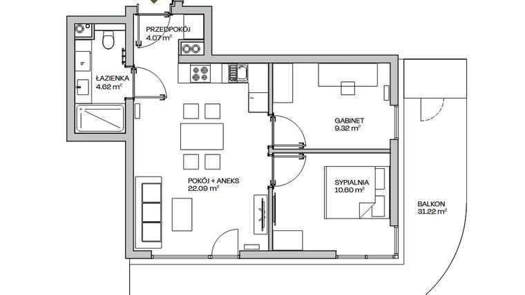 Rzut - Mieszkanie na sprzedaż 3 pokoje o powierzchni 50,7 m² - numer M20 w Zielona Marina - Apartamenty inwestycyjne