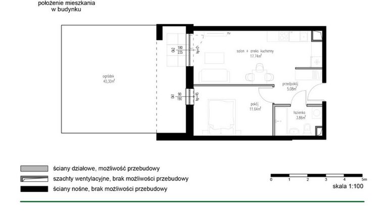 Rzut - Mieszkanie na sprzedaż 2 pokoje o powierzchni 38,32 m² - numer M7 w Wędrowna