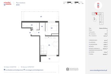 Rzut - Mieszkanie na sprzedaż 2 pokoje o powierzchni 51,11 m² - numer A1.3.1 w Mieszkaj w mieście Załęska od Nowa