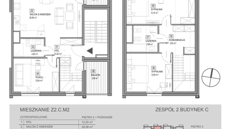 Rzut - Mieszkanie na sprzedaż 4 pokoje o powierzchni 91,29 m² - numer Z2.C.M2 w Skwer Harmonia
