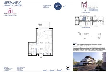 Rzut - Mieszkanie na sprzedaż 1 pokój o powierzchni 35,8 m² - numer A1-20 w Park Mielecka